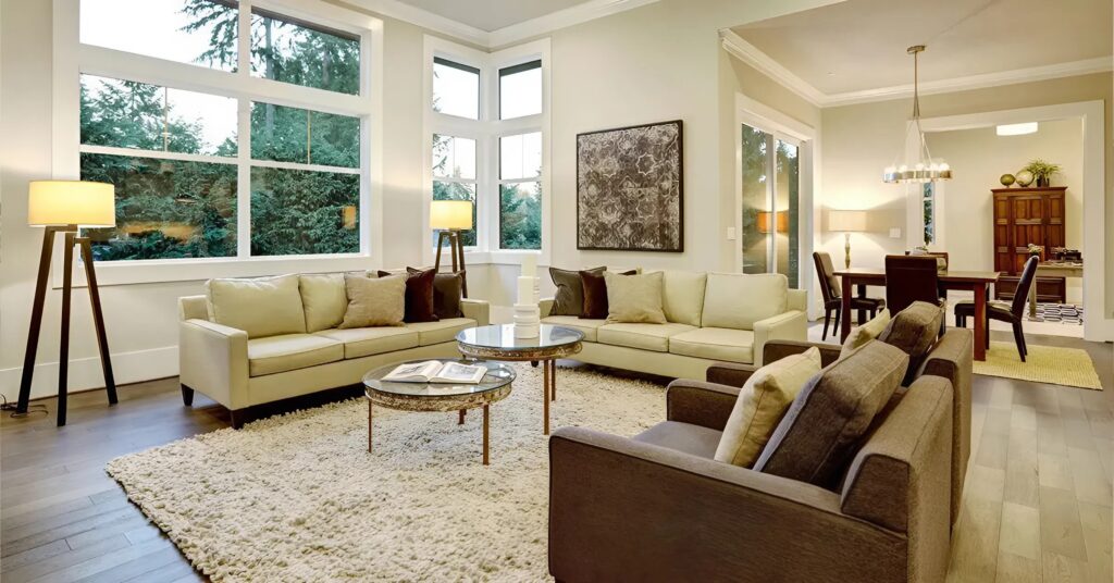 Cohesive neutral wall colors with soft beige and light gray tones by a residential painter in Menlo Park, CA