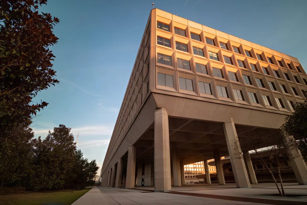 Government building exterior with clean architectural lines and a durable finish by an exterior painter in Belmont, CA