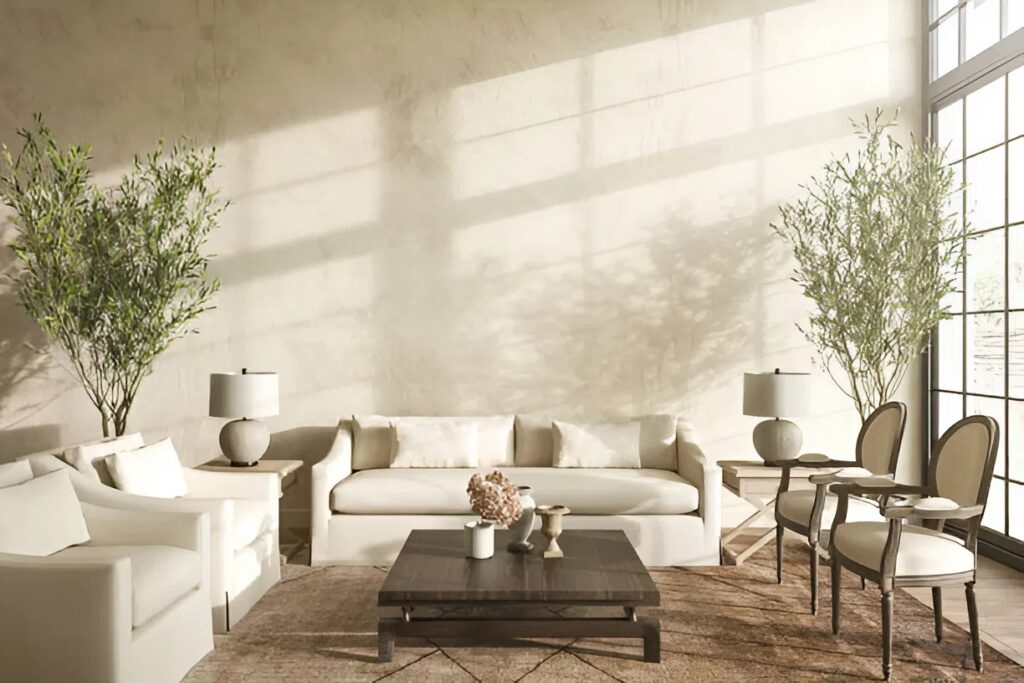 Warm earth-toned interior wall paint with soft clay finish showcasing natural light balance by a residential painter in Burlingame, CA