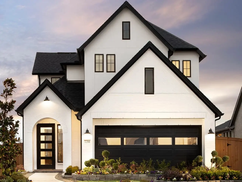 White exterior paint with bold black trims by an exterior painter in Atherton, CA