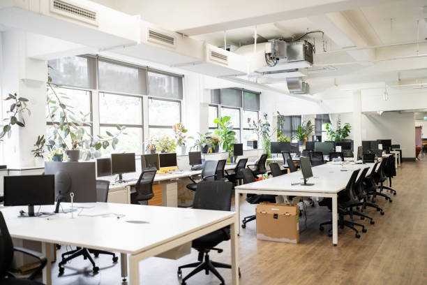 Office interior with crisp white walls, smooth matte paint finishes, and clean white trims by a painting company in Atherton, CA.